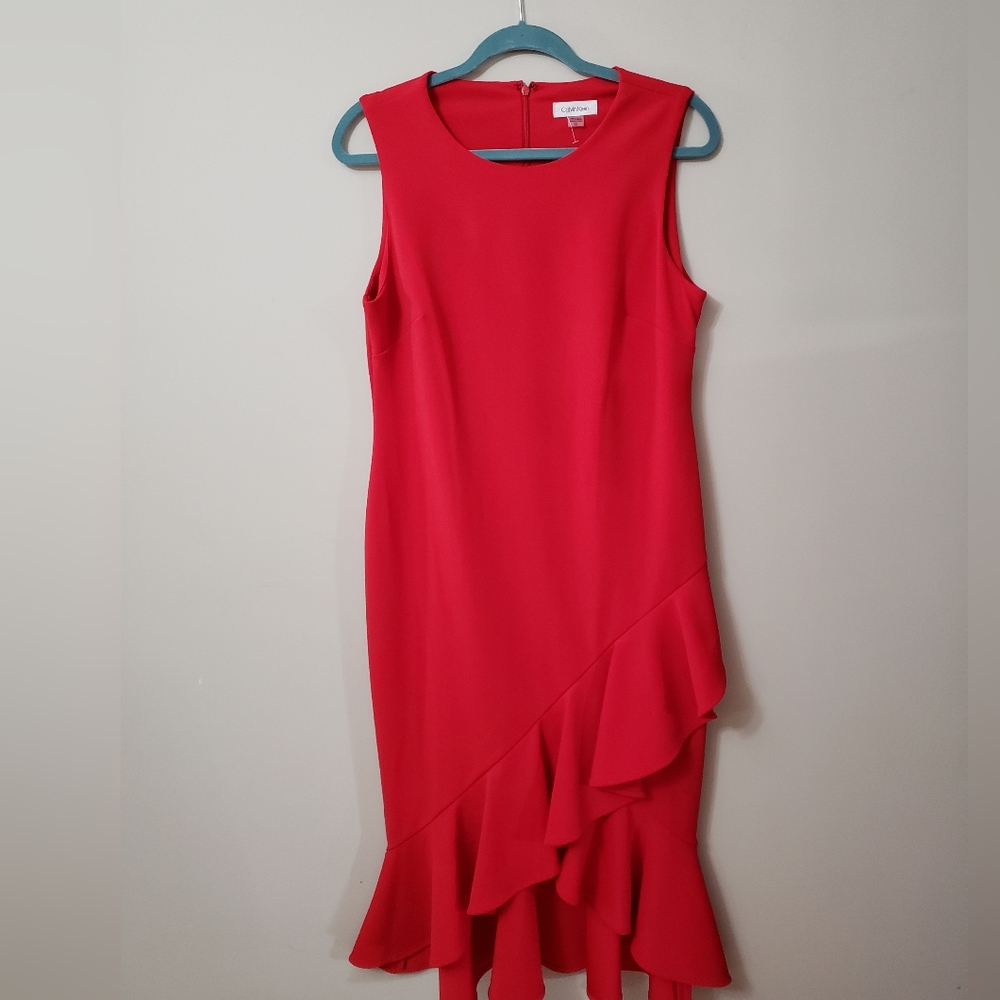 Calvin Klein Red Ruffle Dress